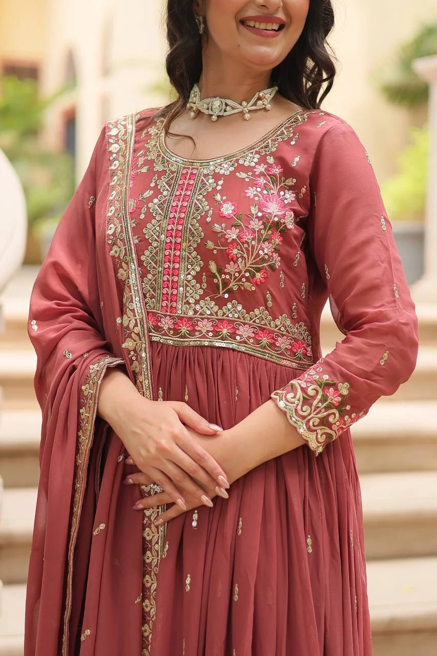 dusty rose sharara set sequin floral embroidery closeup