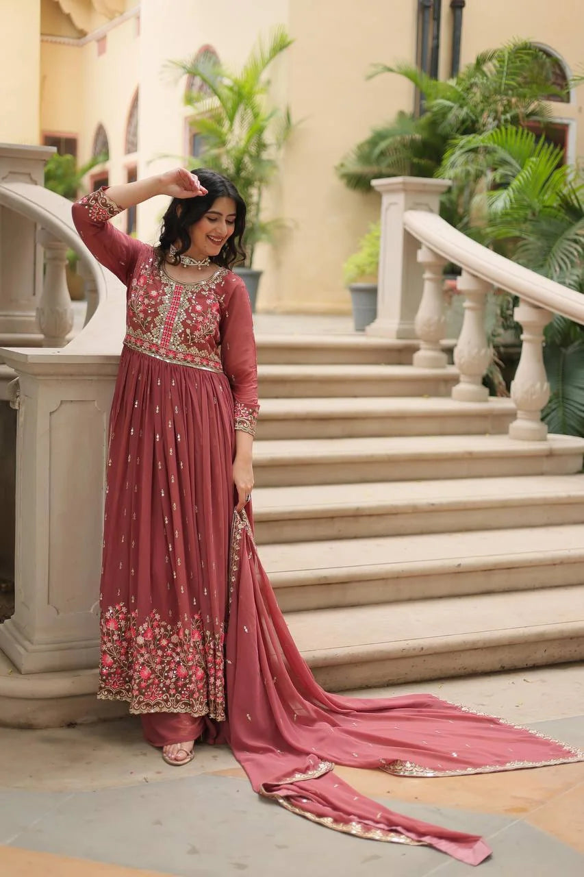dusty rose sharara set for women full view with dupatta