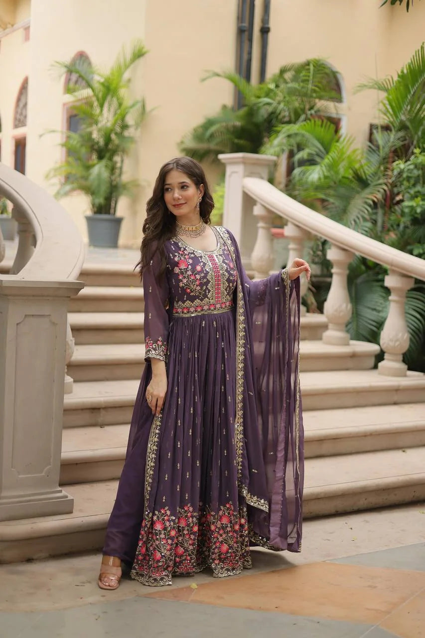 purple sharara set dupatta drape view gold zari border