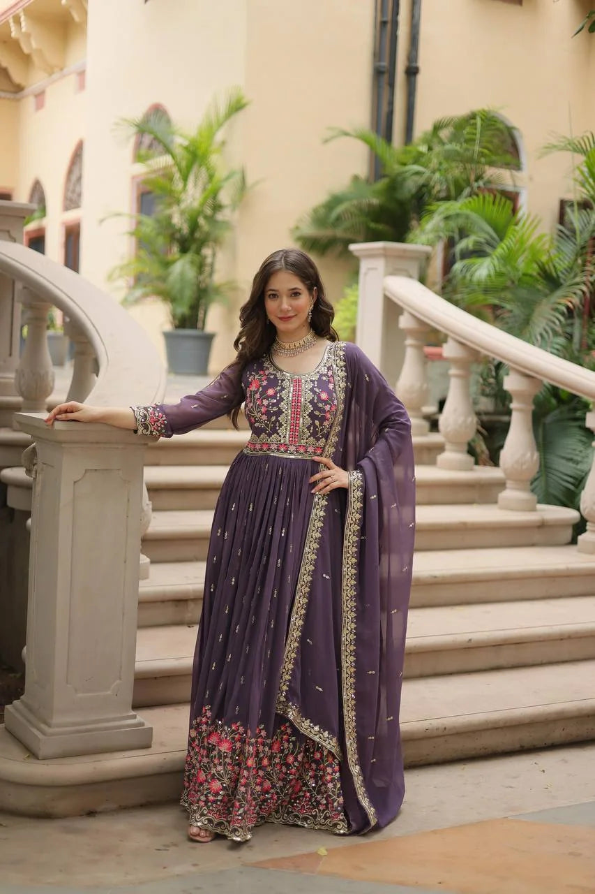 purple sharara set for women full view sequin embroidery