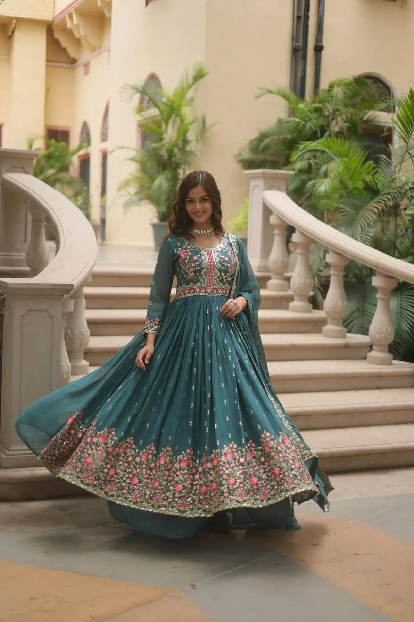teal green sharara set for women full flare twirl view