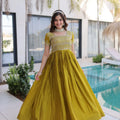 mehendi green square neck gown full twirl view