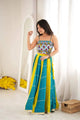 teal blue navratri chaniya choli yellow colour block side