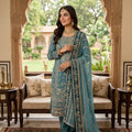 Teal georgette embroidery salwar suit – sequin kurti with pant and dupatta bridal