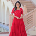 red tiered gown for women front view