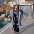 velvet kurta set for women navy blue front view