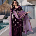 velvet suit for women wine palazzo set full view