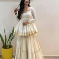 White cotton kediyu lehenga set front view gold gotta patti border Navratri Chicorawear