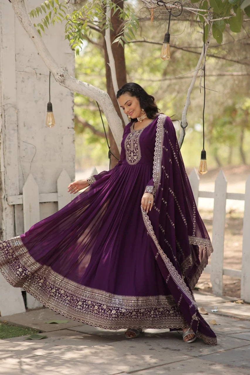 wine sequin anarkali gown 3.5 metre flair outdoor