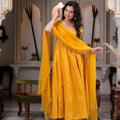 yellow anarkali set with dupatta full flare front view