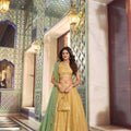 yellow nc moss silk lehenga choli set mint green dupatta full length